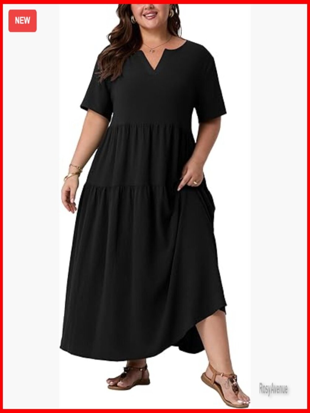 Plus Size Maxi Dress with Pockets, V-Neck, Flowy Boho Summer Casual
